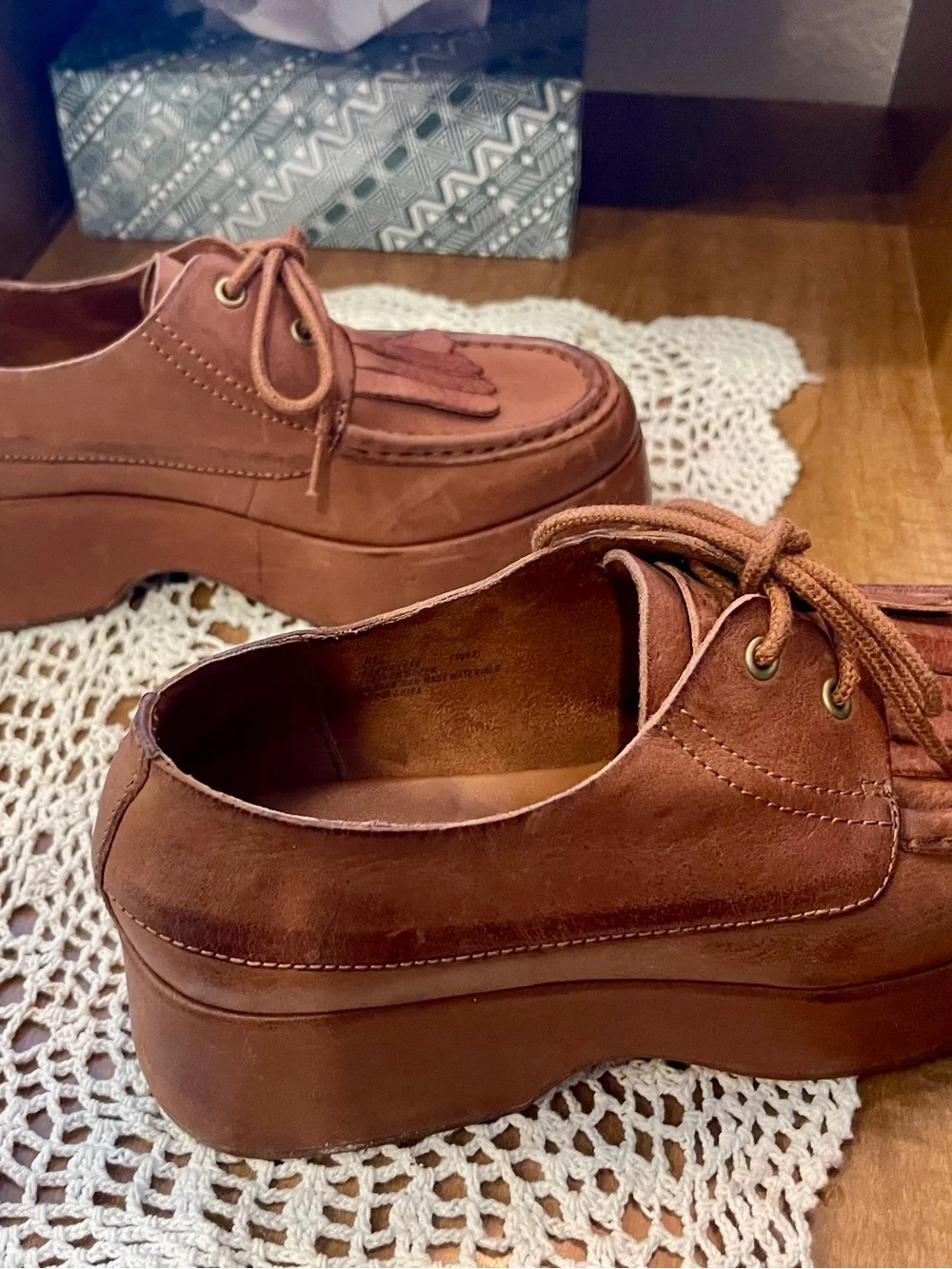 Kork-Ease Tan Leather Fringe Platform Oxfords - Picture 7 of 11